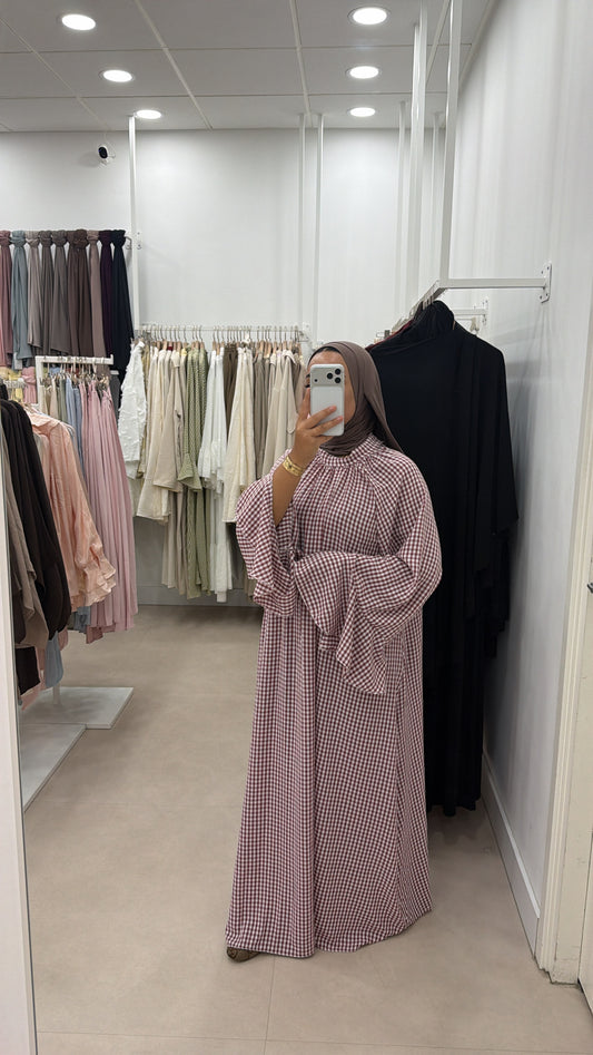 MAXI DRESS RUFFLES PRINT BORDEAUX