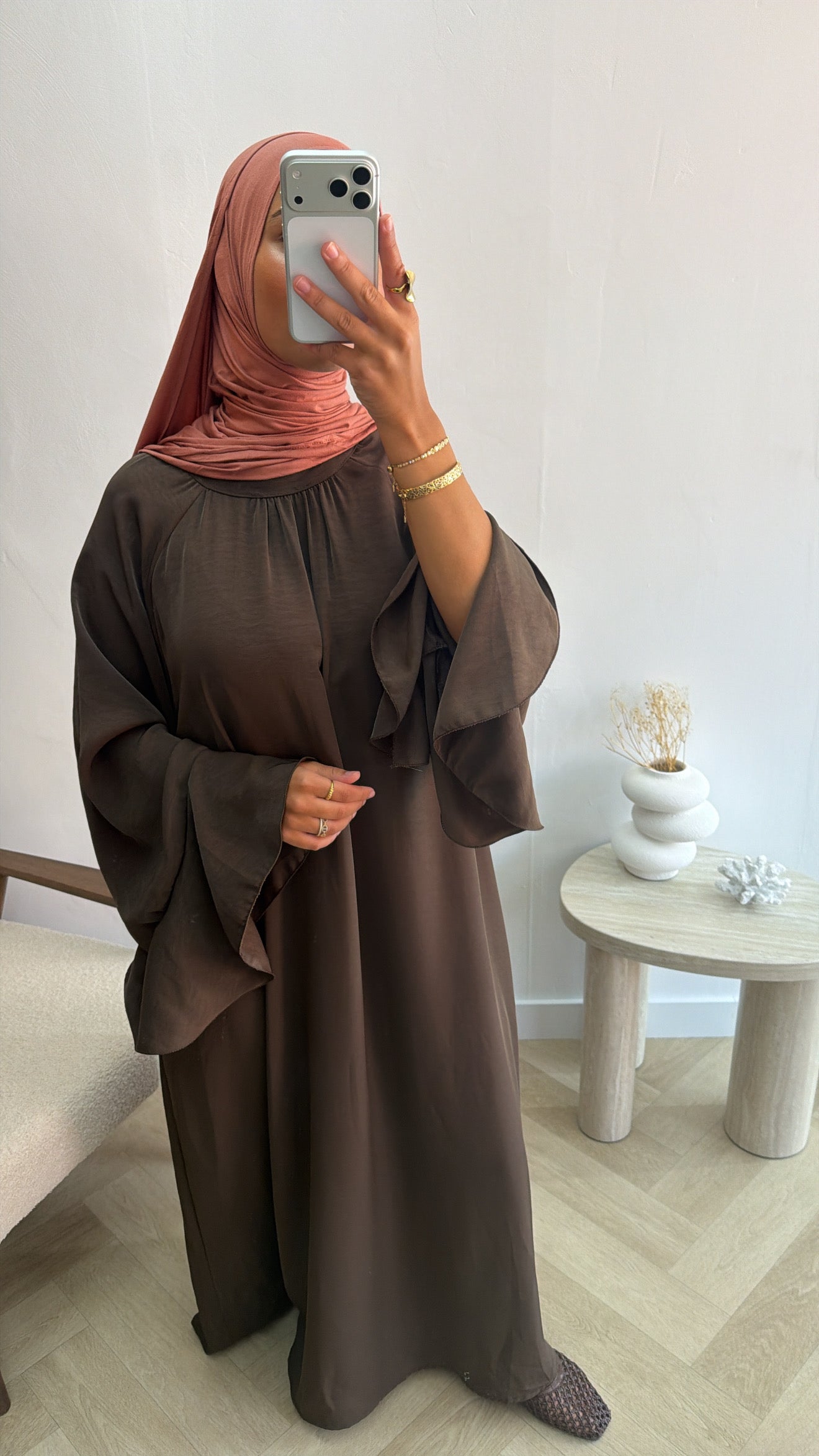 MAXI DRESS WIJDE MOUW DARKBROWN
