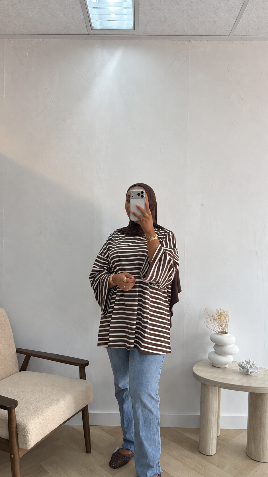 COTTON STRIPE TOP BROWN