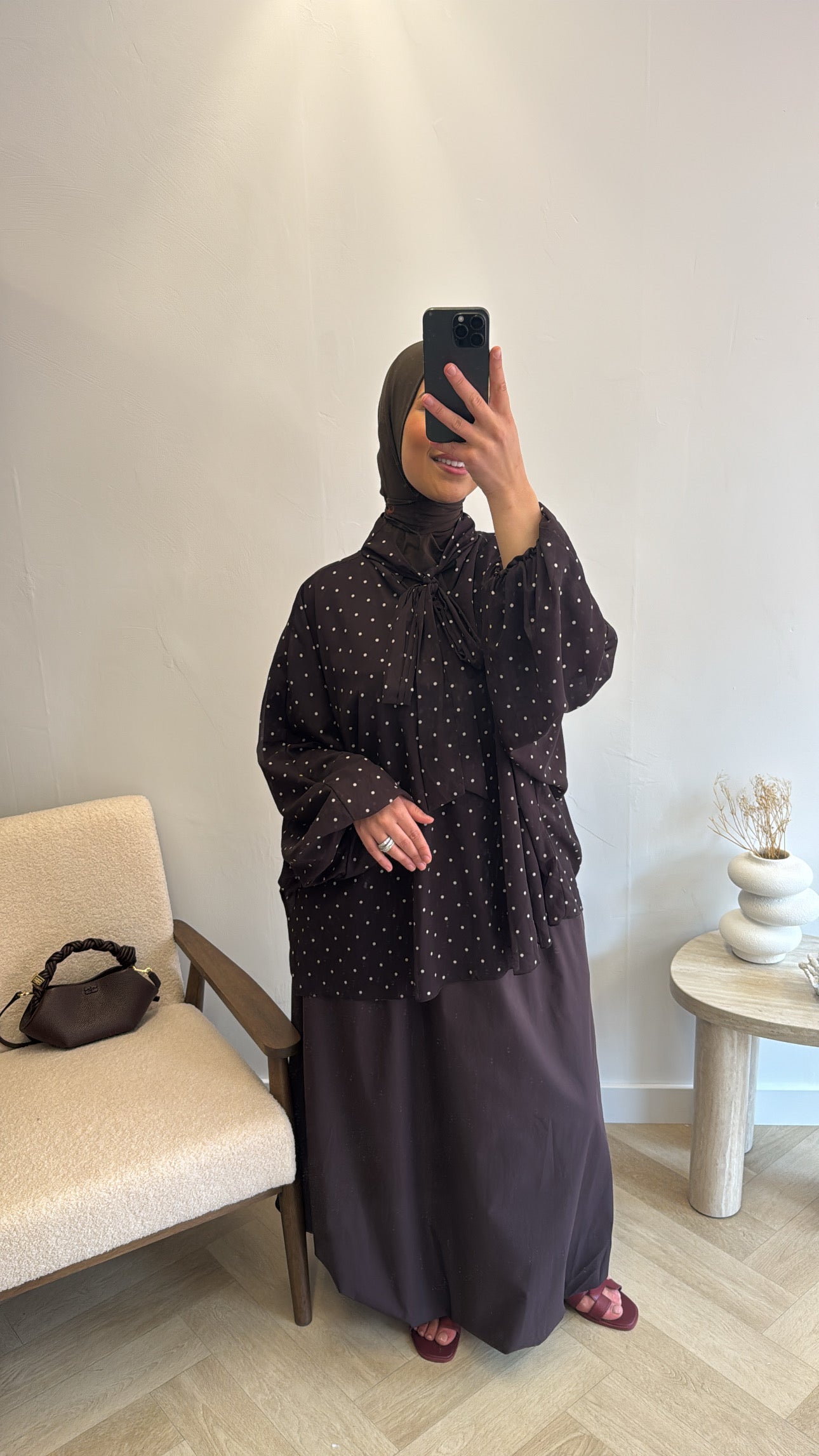 POLKA DOTS BLOUSE BROWN