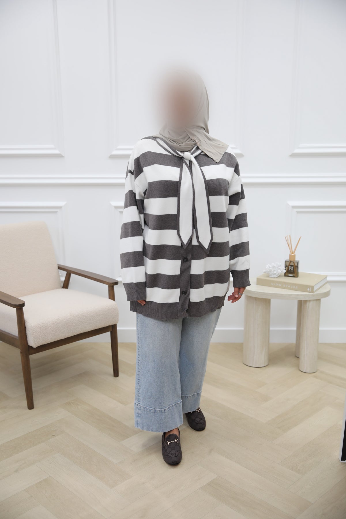 STRIPE TOP TAUPE WHITE