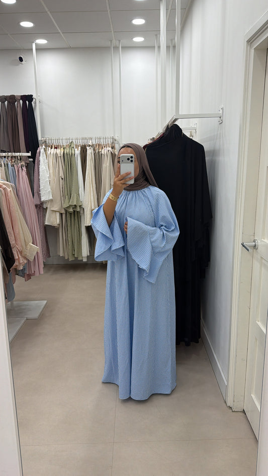 MAXI DRESS RUFFLES PRINT LIGHTBLUE
