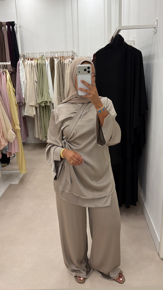 SATIN TWO PIECE SET TAUPE