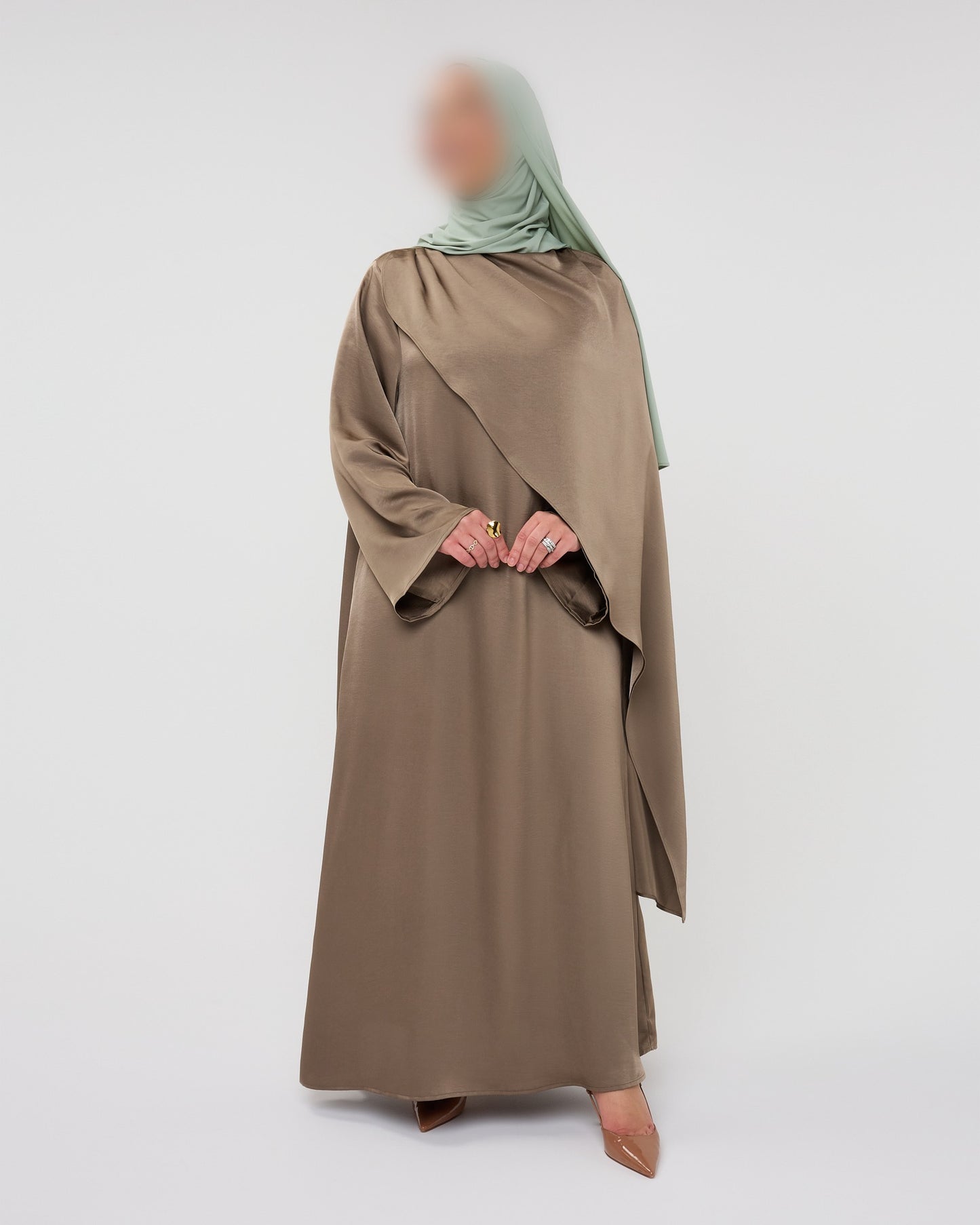 SATIN CAPE DRESS TAUPE