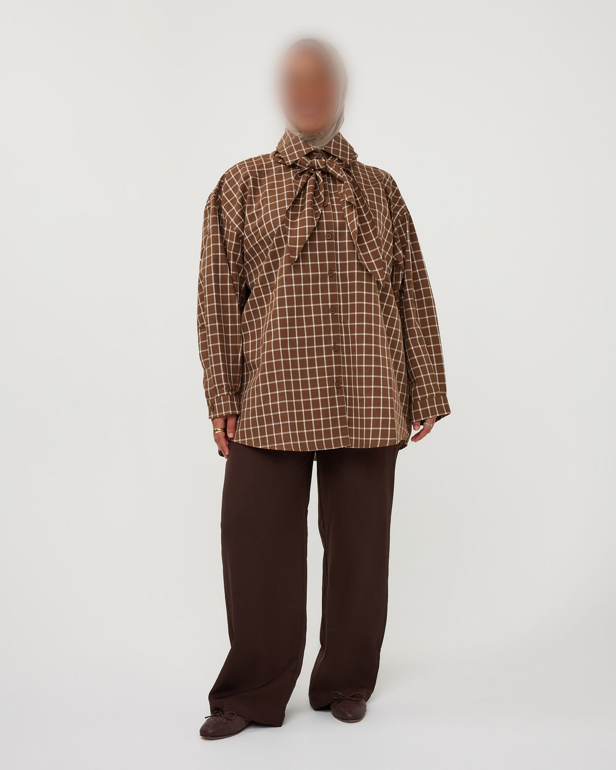 PLAID BLOUSE BROWN