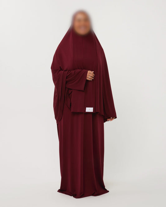 PREMIUM JERSEY ABAYA GHIMAAR SET BORDEAUX LONG