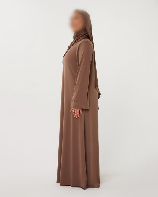 PREMIUM JERSEY ABAYA GHIMAAR SET WALNUTBROWN SHORT