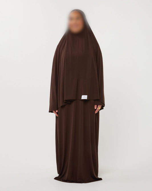 PREMIUM JERSEY ABAYA GHIMAAR SET BROWN LONG