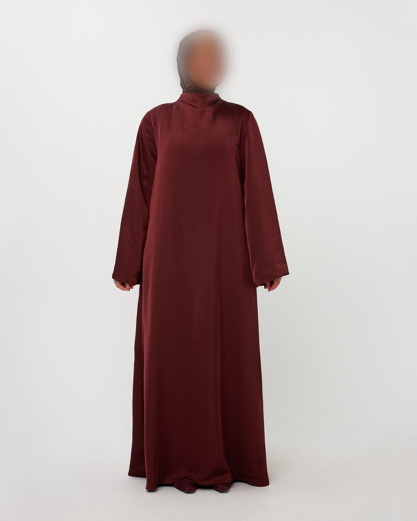 SATIN DRESS HIGH NECK CHERRY