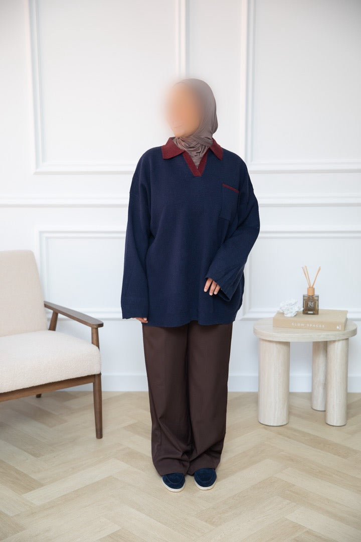 POLO SWEATER NAVY BORDEAUX