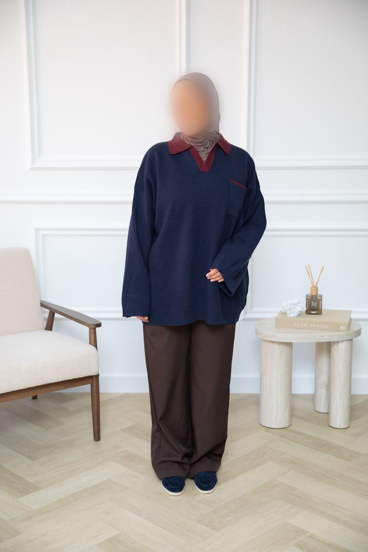 POLO SWEATER NAVY BORDEAUX