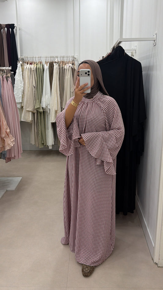MAXI DRESS RUFFLES PRINT BORDEAUX