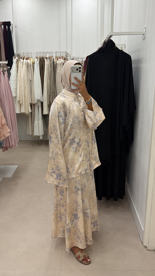 SATIN SKIRT SET PRINT BLUE