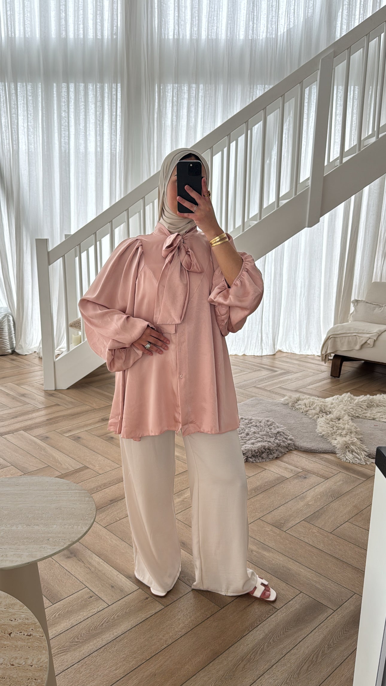 SATIN STRIK BLOUSE PINK