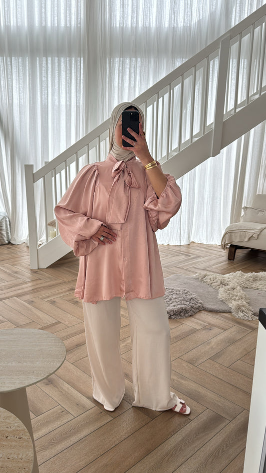 SATIN STRIK BLOUSE PINK