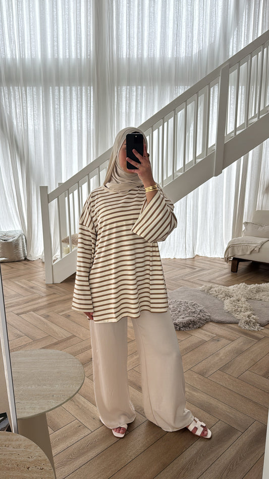 COTTON TOP STRIPE TAUPE