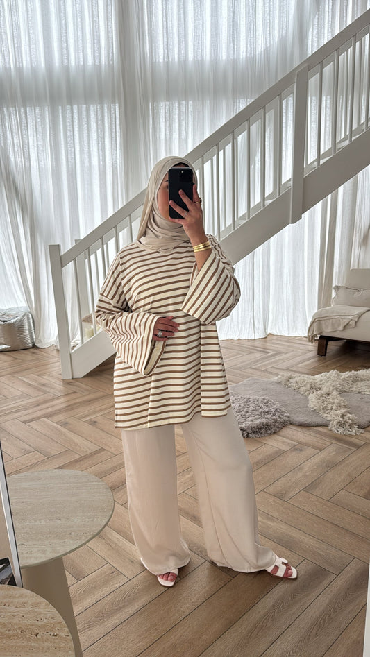 COTTON TOP STRIPE TAUPE