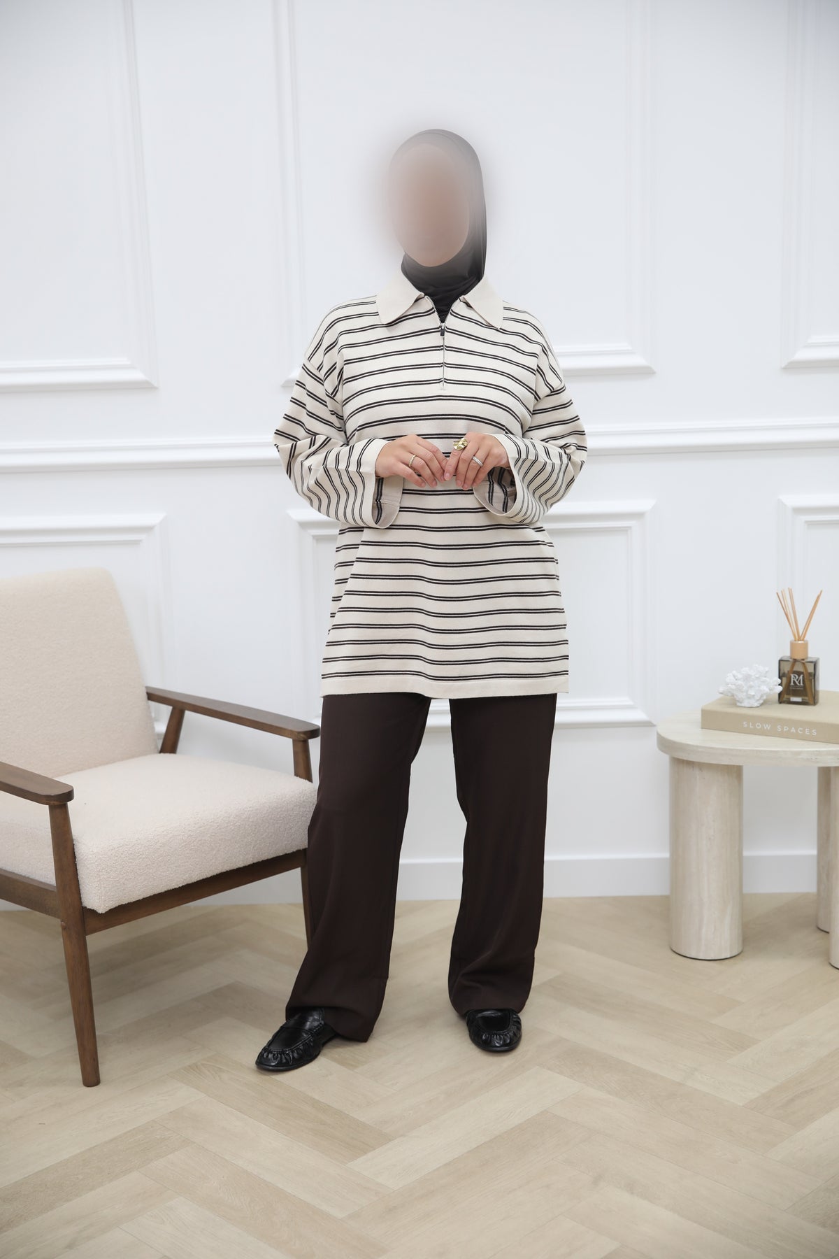 WOLLEN TOP PRINT BEIGE