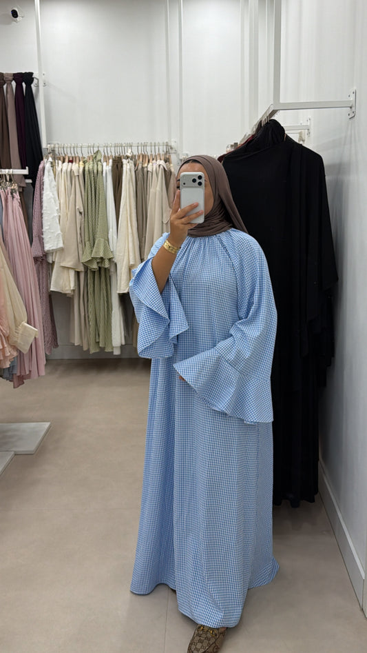 MAXI DRESS RUFFLES PRINT LIGHTBLUE