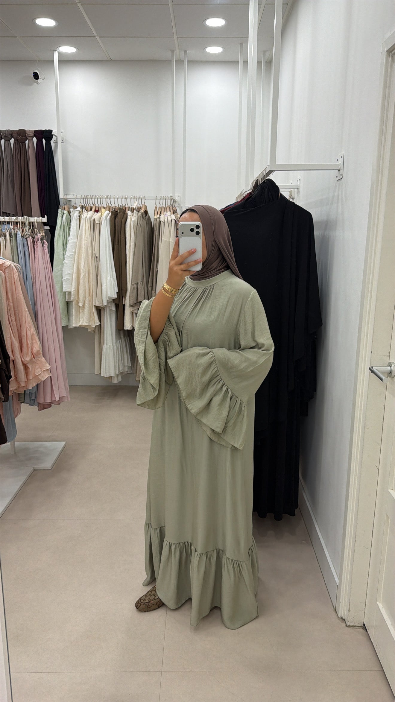RUFFLE DRESS SAGE