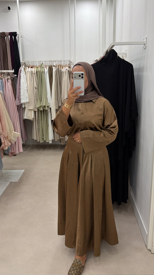 SATIN SKIRT SET BROWN