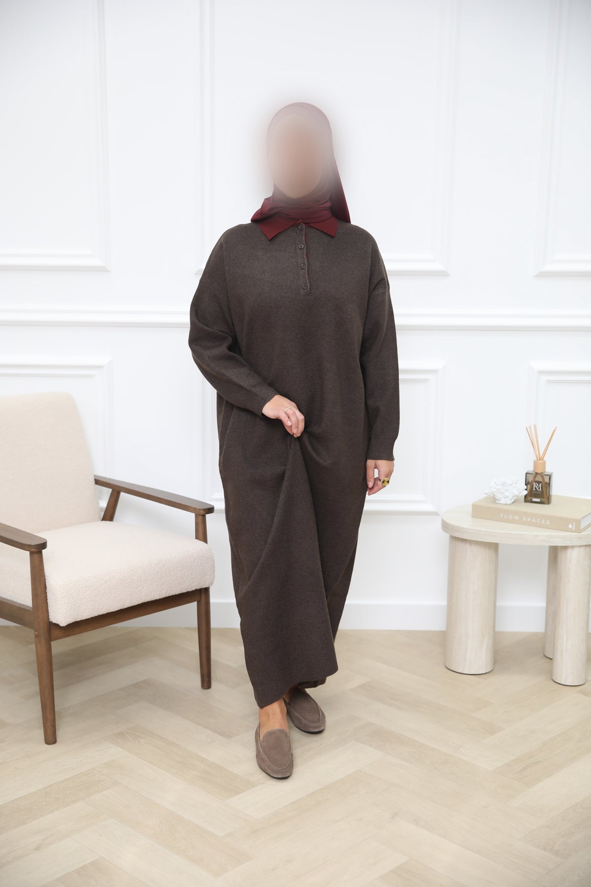 WOLLEN JURK DETAIL BORDEAUX