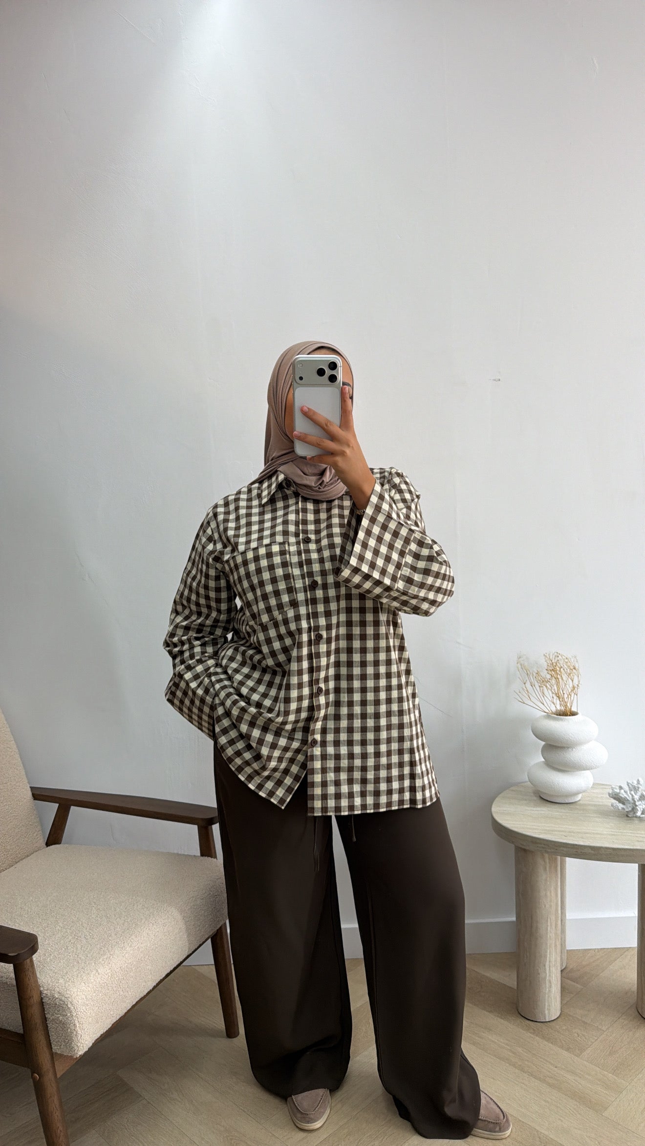 PRINT BLOUSE DARKBROWN
