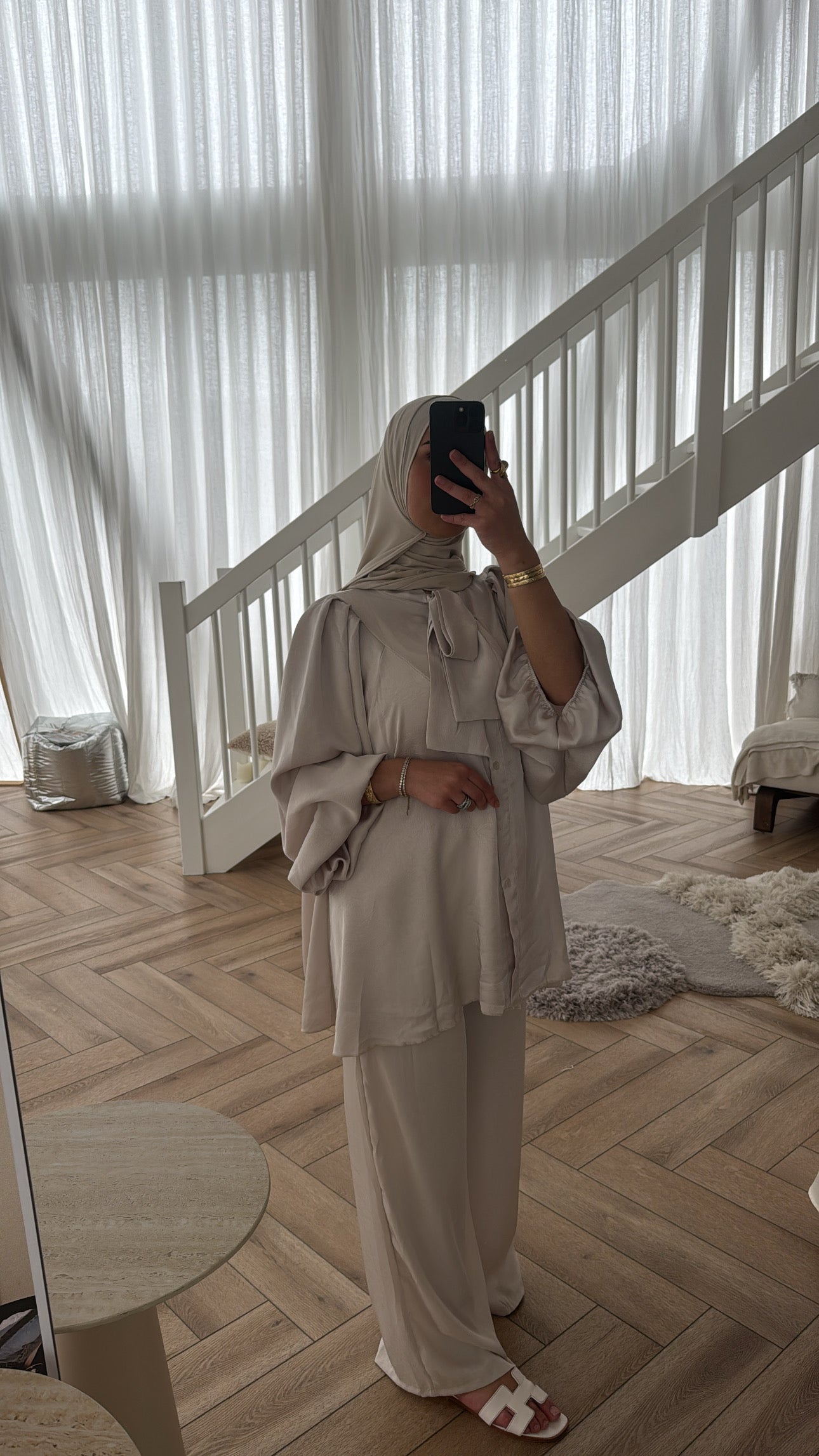SATIN STRIK BLOUSE BEIGE