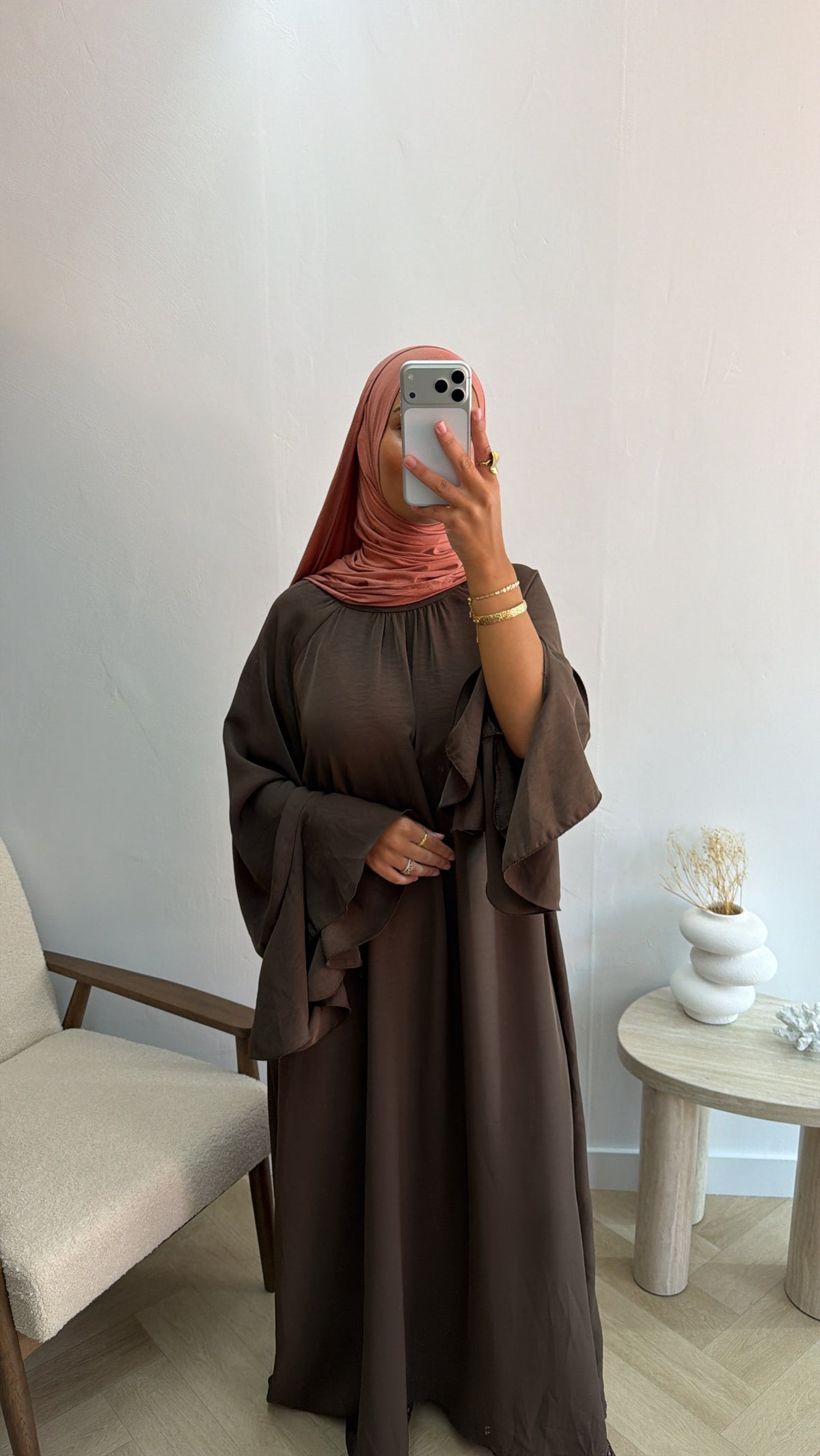 MAXI DRESS WIJDE MOUW DARKBROWN