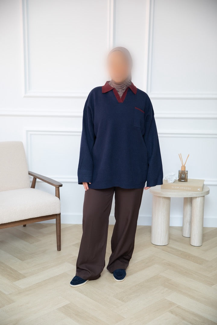 POLO SWEATER NAVY BORDEAUX