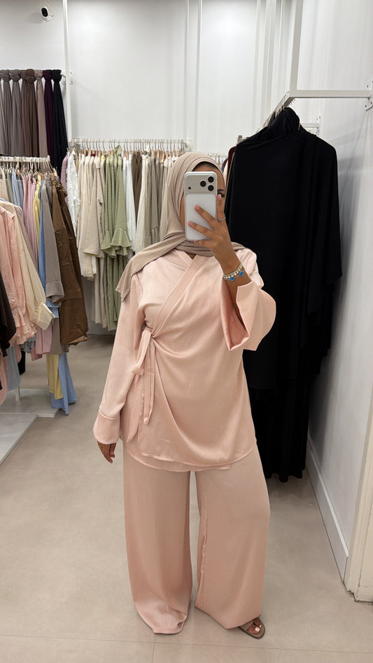 SATIN TWO PIECE SET PINK