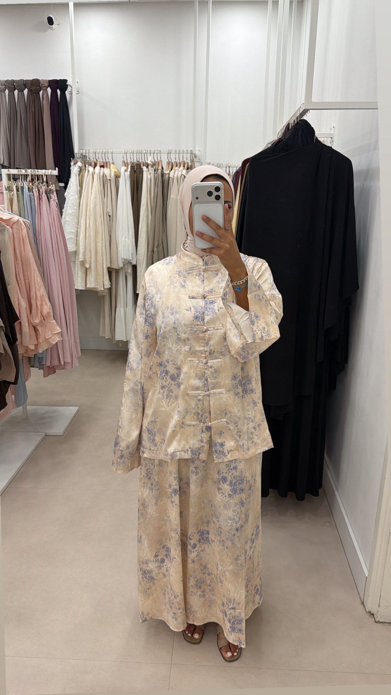 SATIN SKIRT SET PRINT BLUE