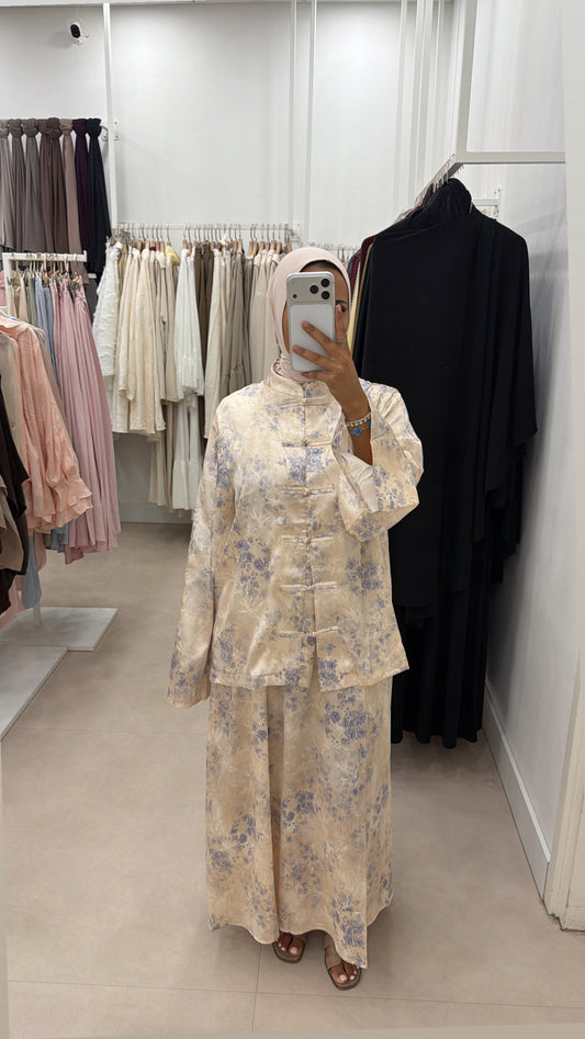 SATIN SKIRT SET PRINT BLUE