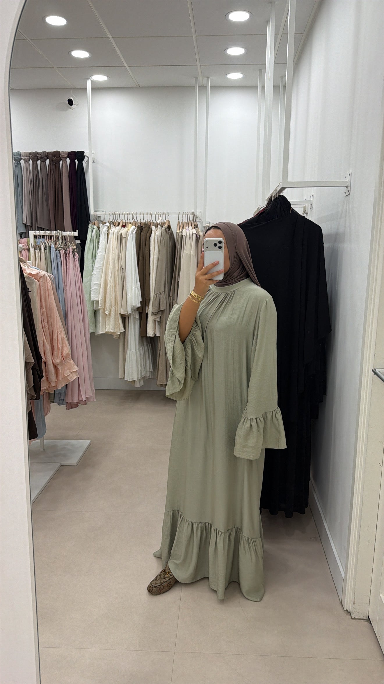 RUFFLE DRESS SAGE