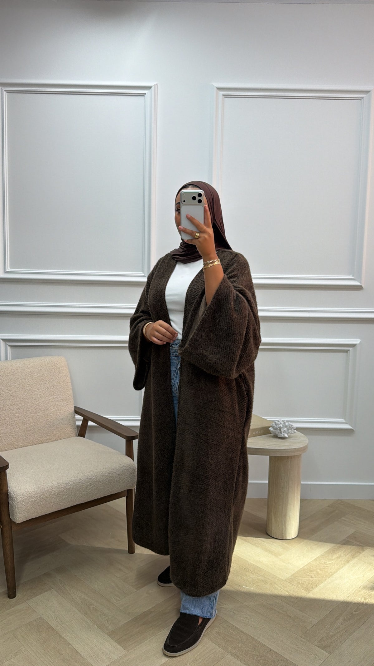 OVERSIZED VEST MET WIJDE MOUWEN BRUIN