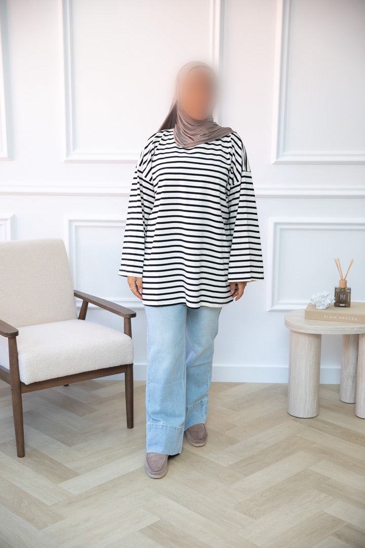 COTTON STRIPE TOP BLACK