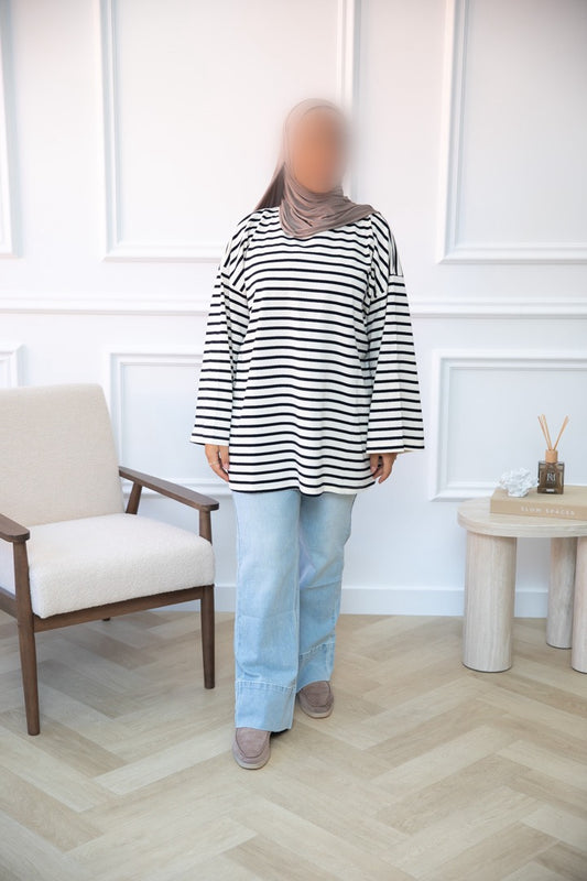 COTTON STRIPE TOP BLACK