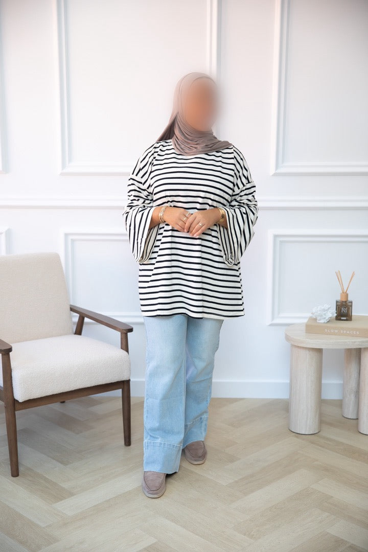 COTTON STRIPE TOP BLACK