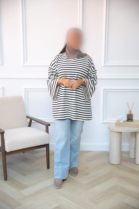 COTTON STRIPE TOP BLACK