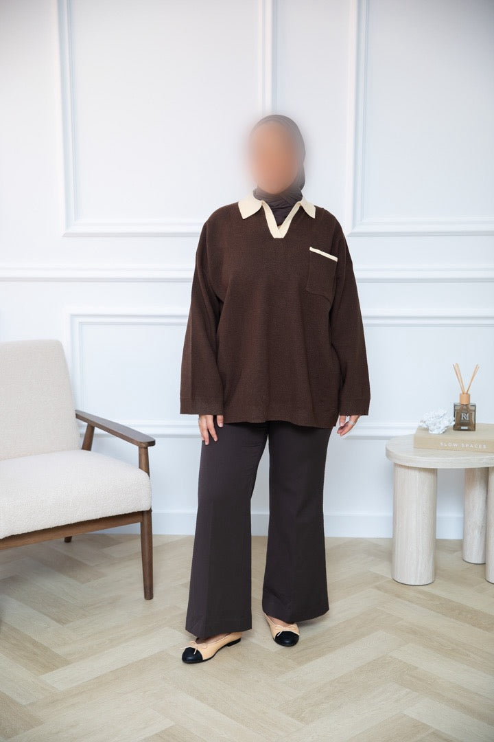 POLO SWEATER BROWN-YELLOW