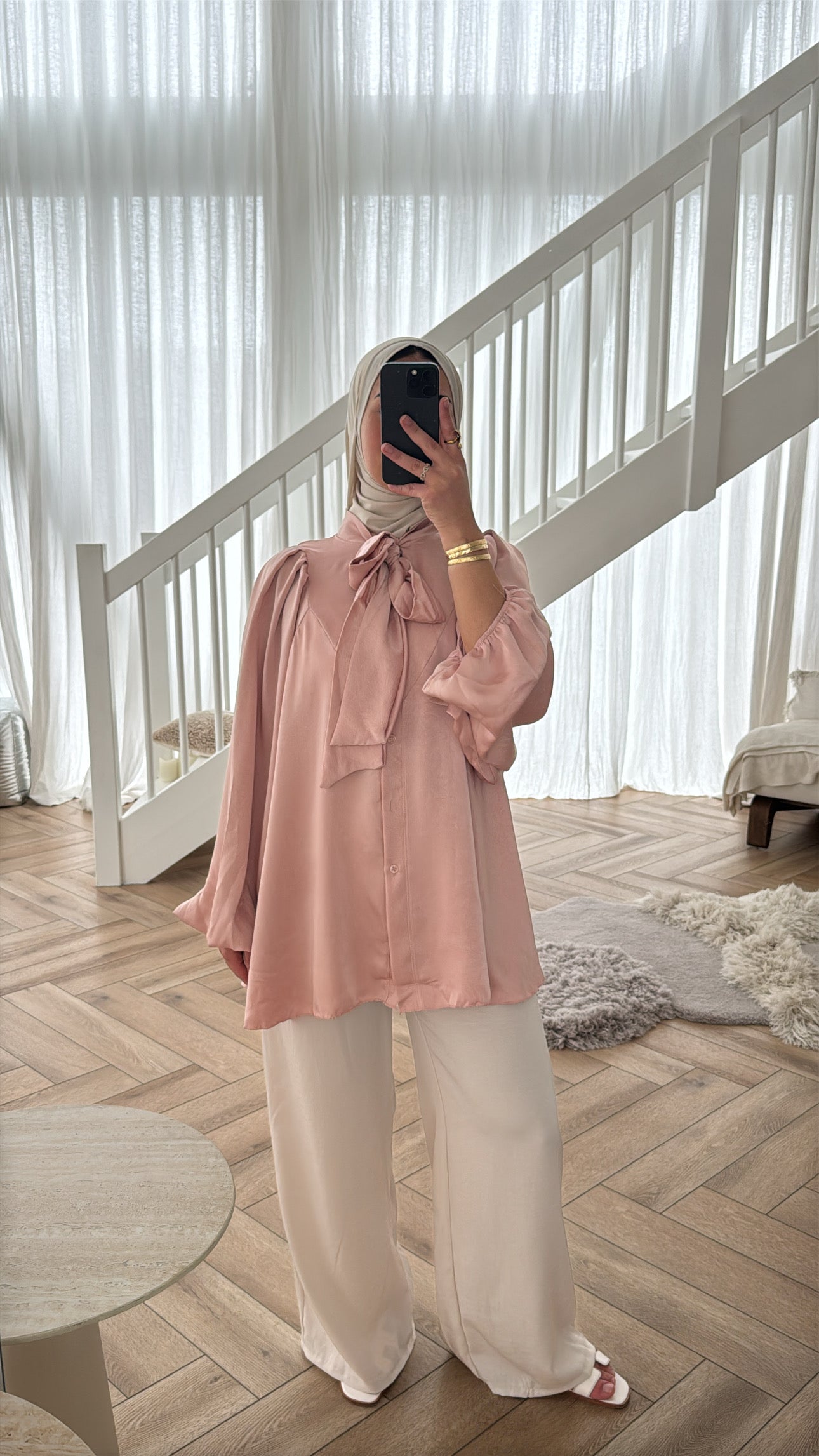 SATIN STRIK BLOUSE PINK