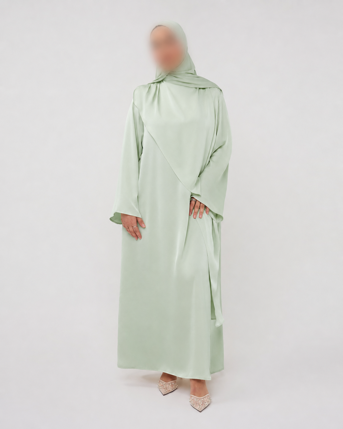 SATIN CAPE DRESS MOSSGREEN