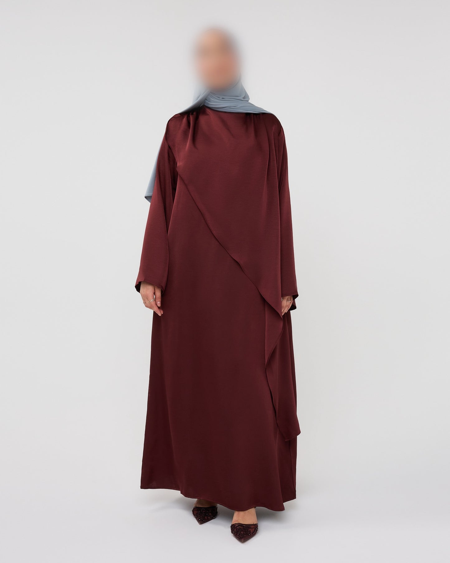 SATIN CAPE DRESS CHERRY