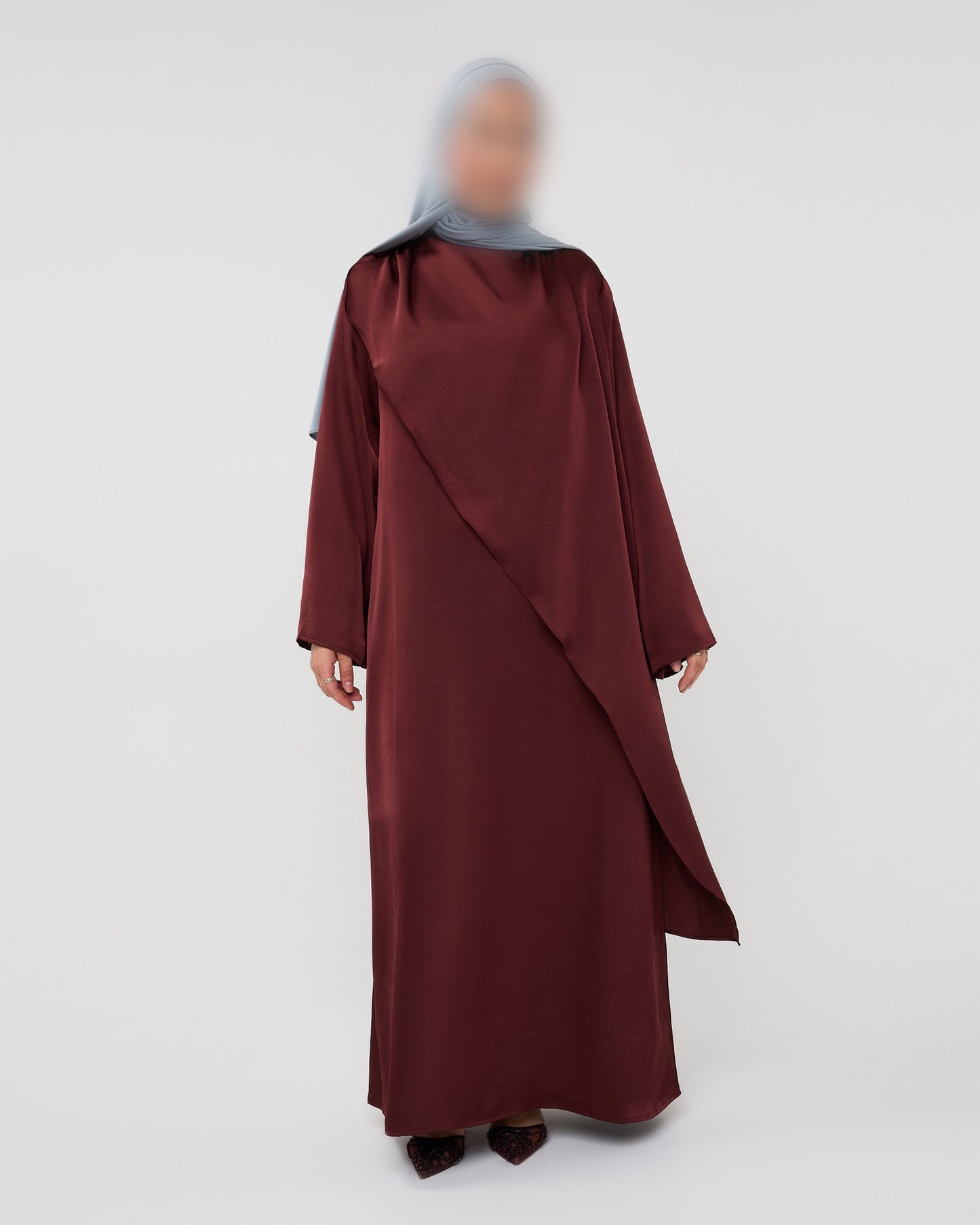 SATIN CAPE DRESS CHERRY