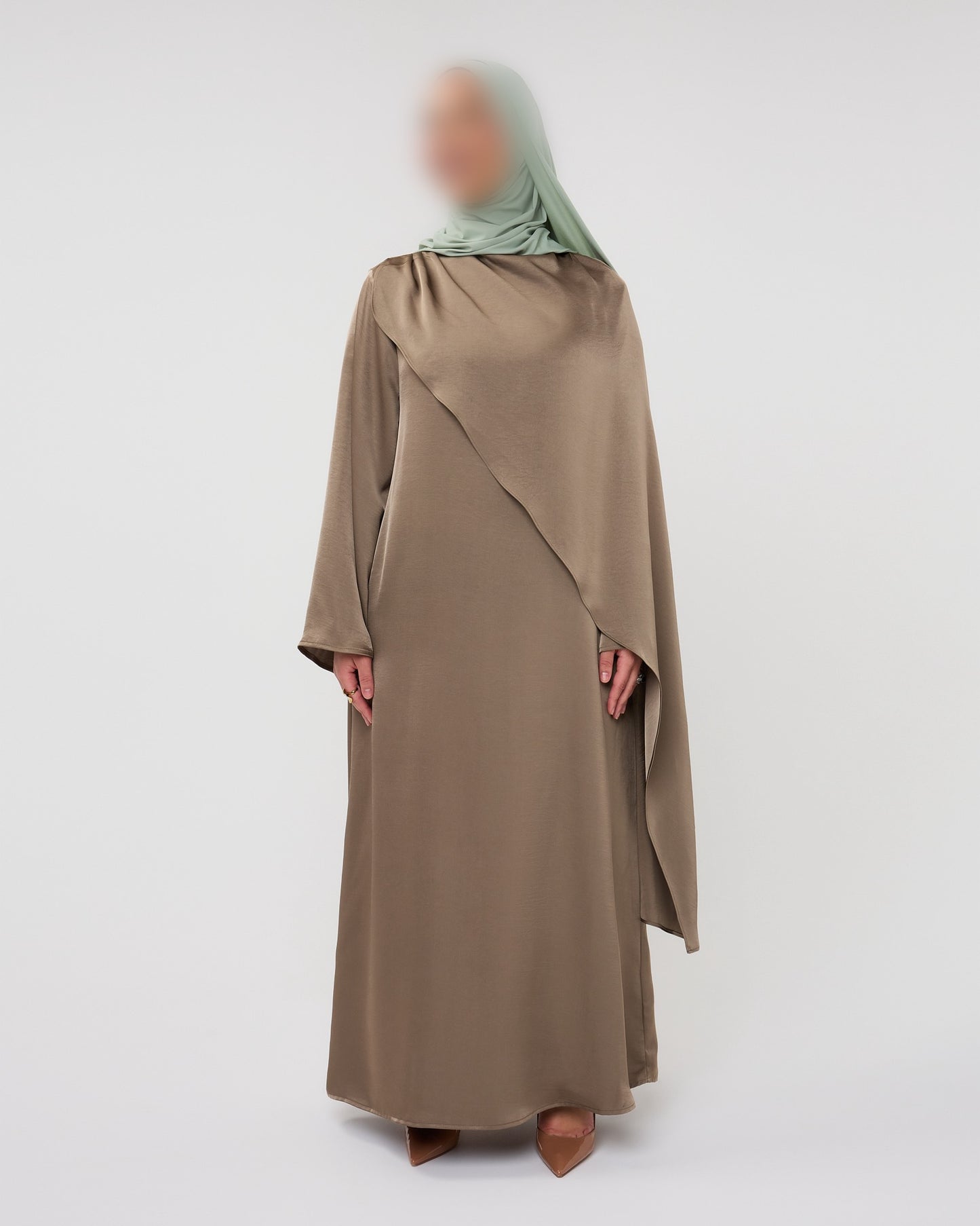 SATIN CAPE DRESS TAUPE
