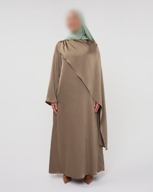 SATIN CAPE DRESS TAUPE