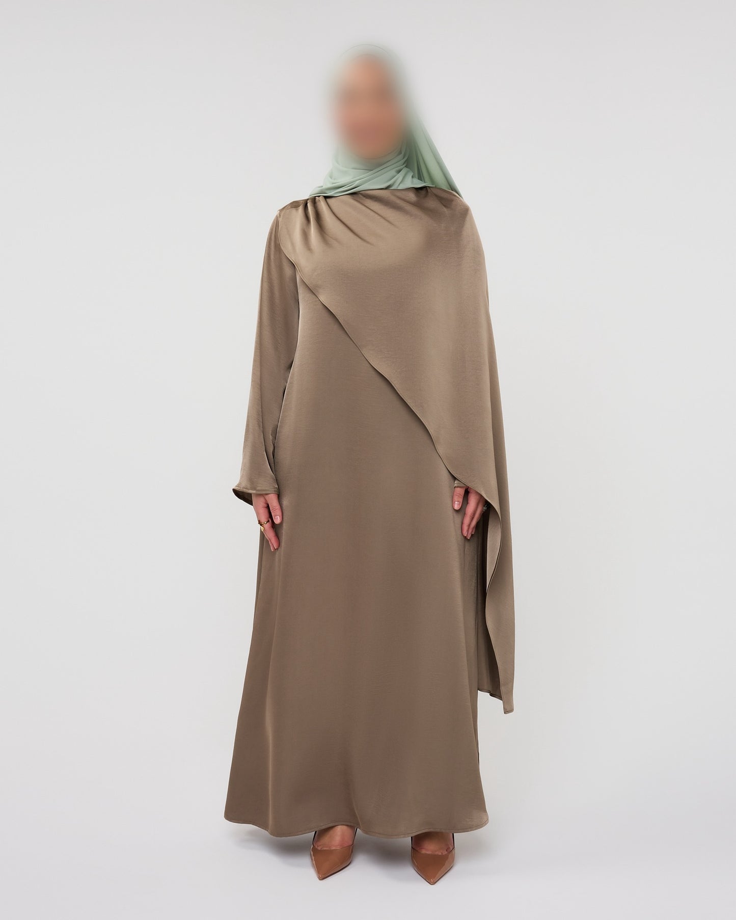SATIN CAPE DRESS TAUPE