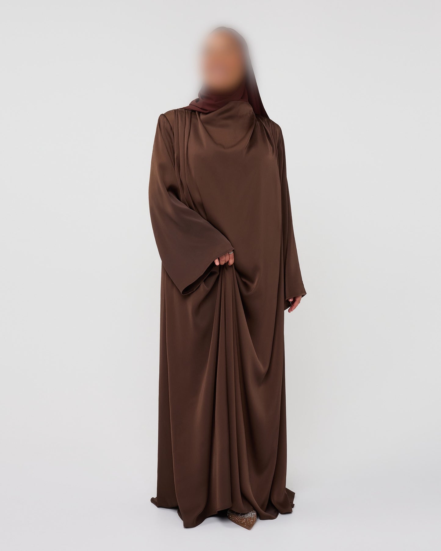 SILKY DRESS DARKBROWN
