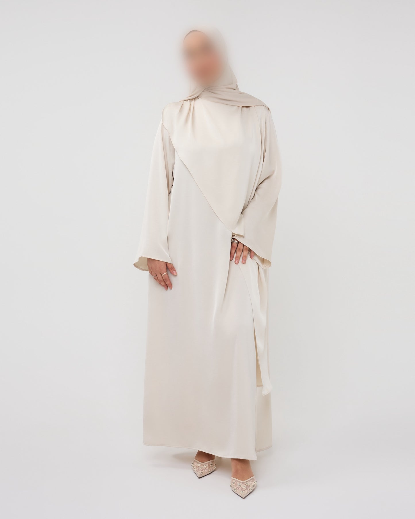 SATIN CAPE DRESS CREAM