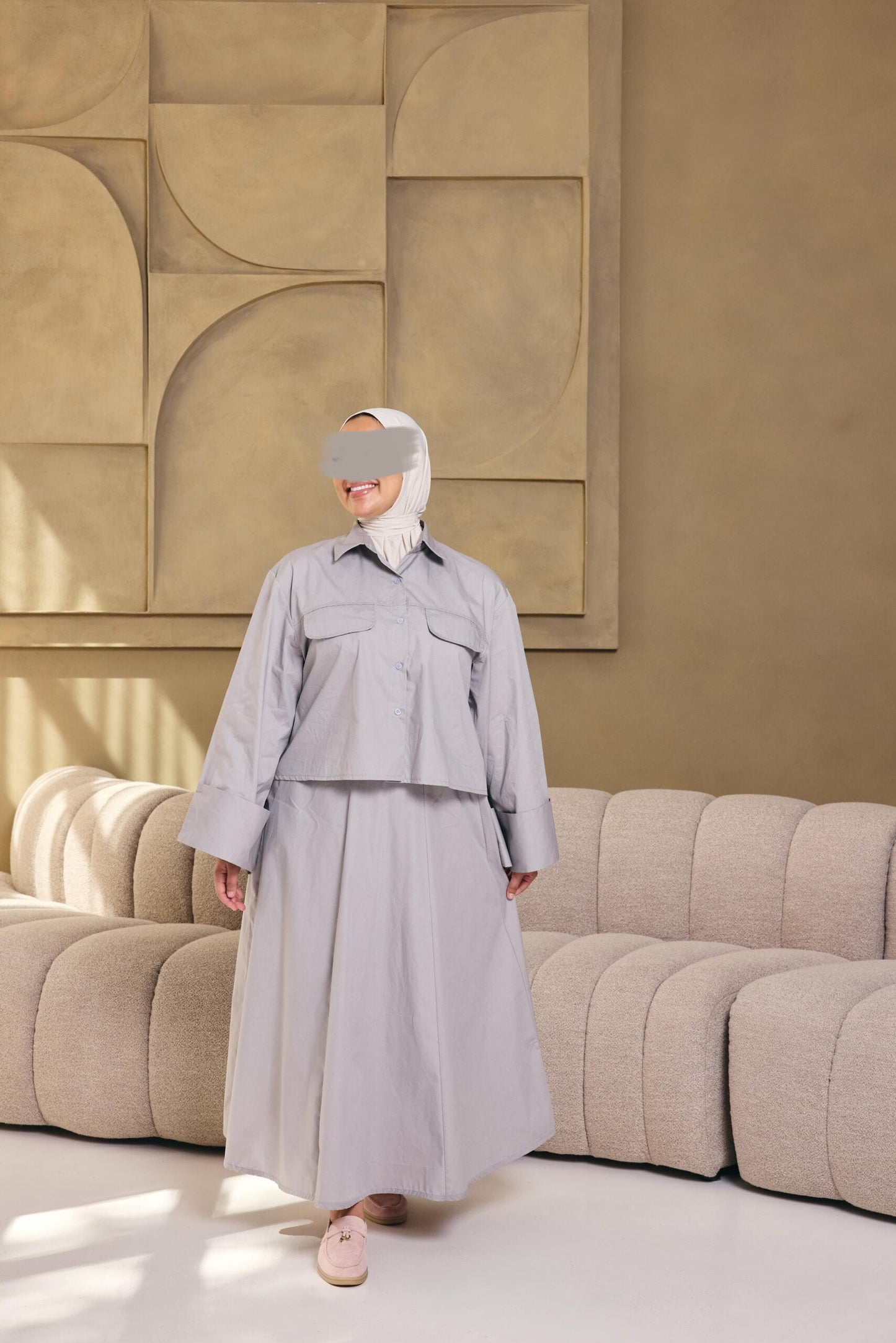 COTTON SKIRT SET TAUPEGREY